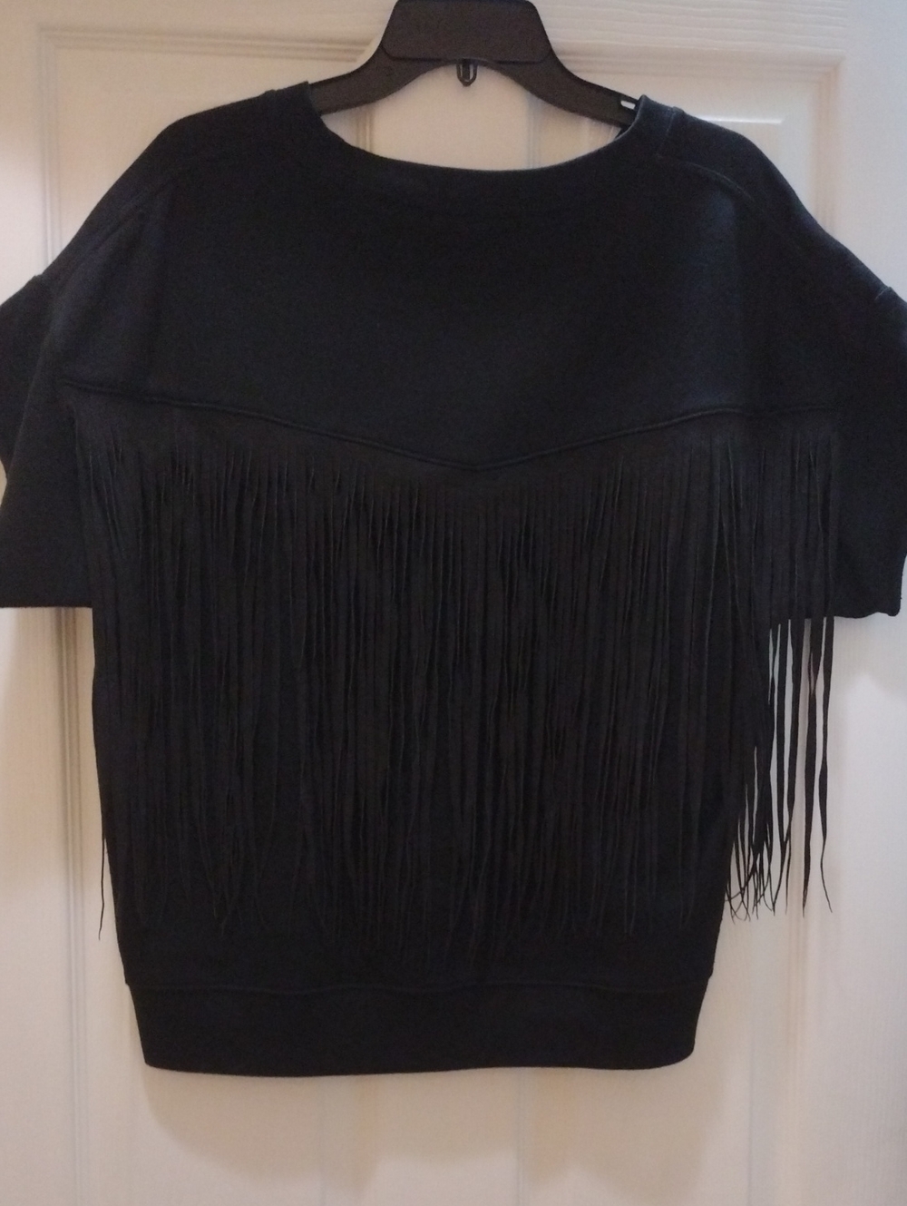 BLK DNM Black Fringe Short-Sleeve Crew Neck Sweatshirt